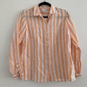 J Jill 100% Linen Striped Orange Shirt Button Front Beach Nautical Coastal XS